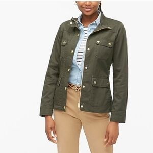 J. Crew Dark Olive Green Resin Coated Cotton Field Snap Jacket XXS